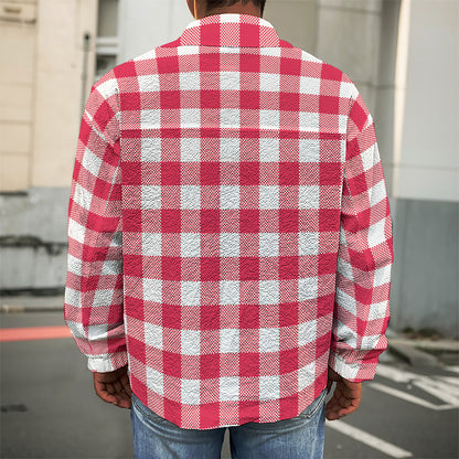 Raspberry Red And White Gingham Print Men's Shirt Jacket