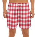 Raspberry Red And White Gingham Print Men's Split Running Shorts