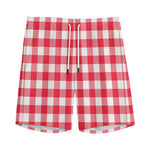 Raspberry Red And White Gingham Print Men's Sports Shorts