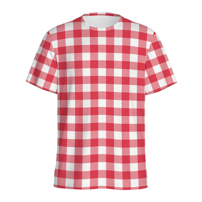 Raspberry Red And White Gingham Print Men's Sports T-Shirt