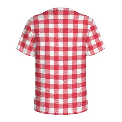 Raspberry Red And White Gingham Print Men's Sports T-Shirt