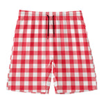 Raspberry Red And White Gingham Print Men's Swim Trunks
