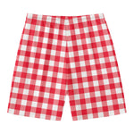 Raspberry Red And White Gingham Print Men's Swim Trunks