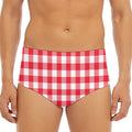 Raspberry Red And White Gingham Print Men's Triangle Swim Briefs