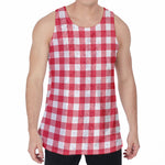 Raspberry Red And White Gingham Print Men's Velvet Tank Top