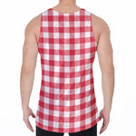 Raspberry Red And White Gingham Print Men's Velvet Tank Top