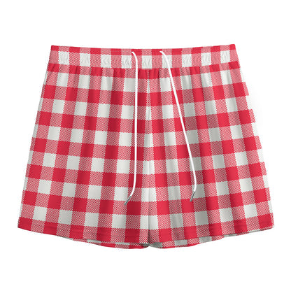 Raspberry Red And White Gingham Print Mesh Shorts