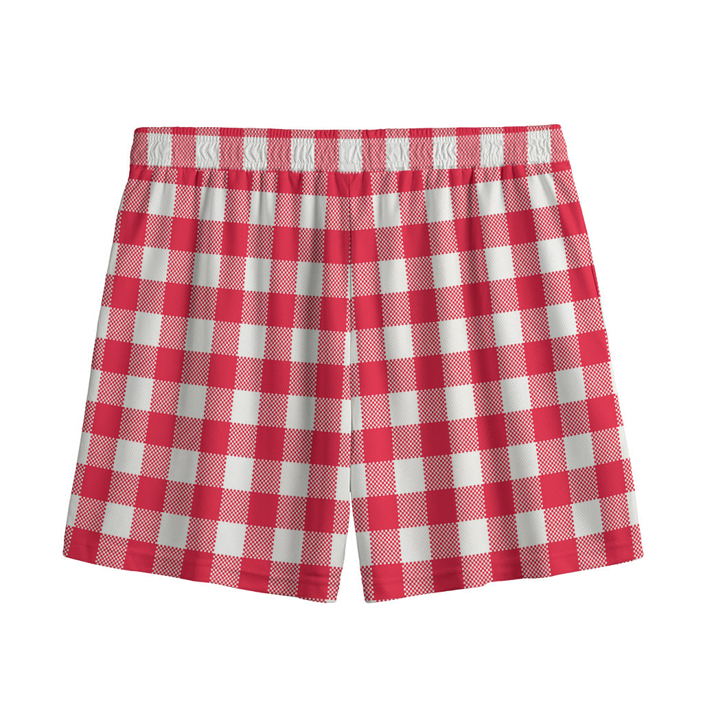 Raspberry Red And White Gingham Print Mesh Shorts