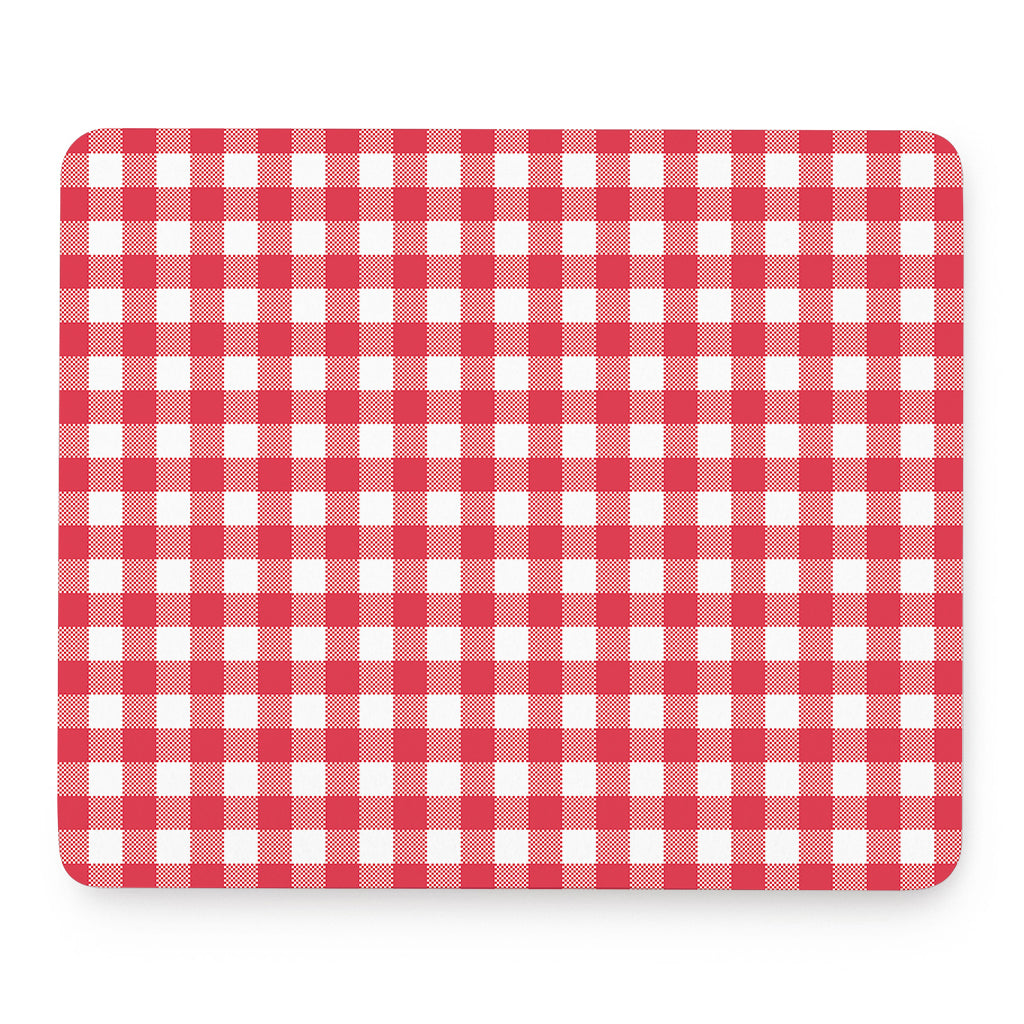 Raspberry Red And White Gingham Print Mouse Pad
