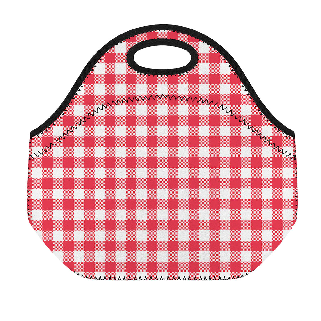 Raspberry Red And White Gingham Print Neoprene Lunch Bag