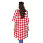 Raspberry Red And White Gingham Print Open Front Beach Cover Up