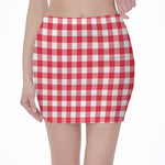 Raspberry Red And White Gingham Print Pencil Mini Skirt