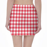 Raspberry Red And White Gingham Print Pencil Mini Skirt
