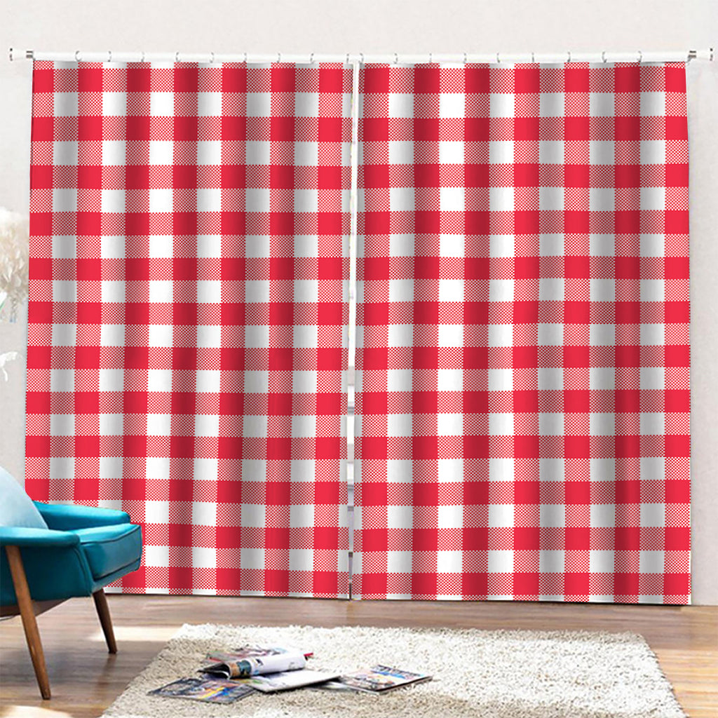 Raspberry Red And White Gingham Print Pencil Pleat Curtains
