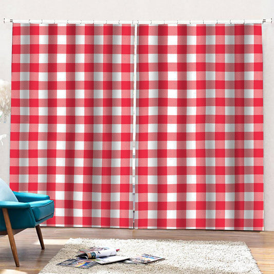 Raspberry Red And White Gingham Print Pencil Pleat Curtains