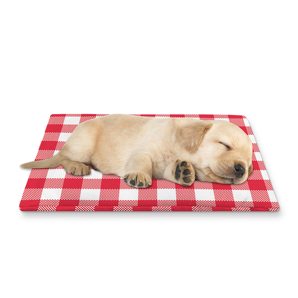 Raspberry Red And White Gingham Print Pet Cooling Mat Cover