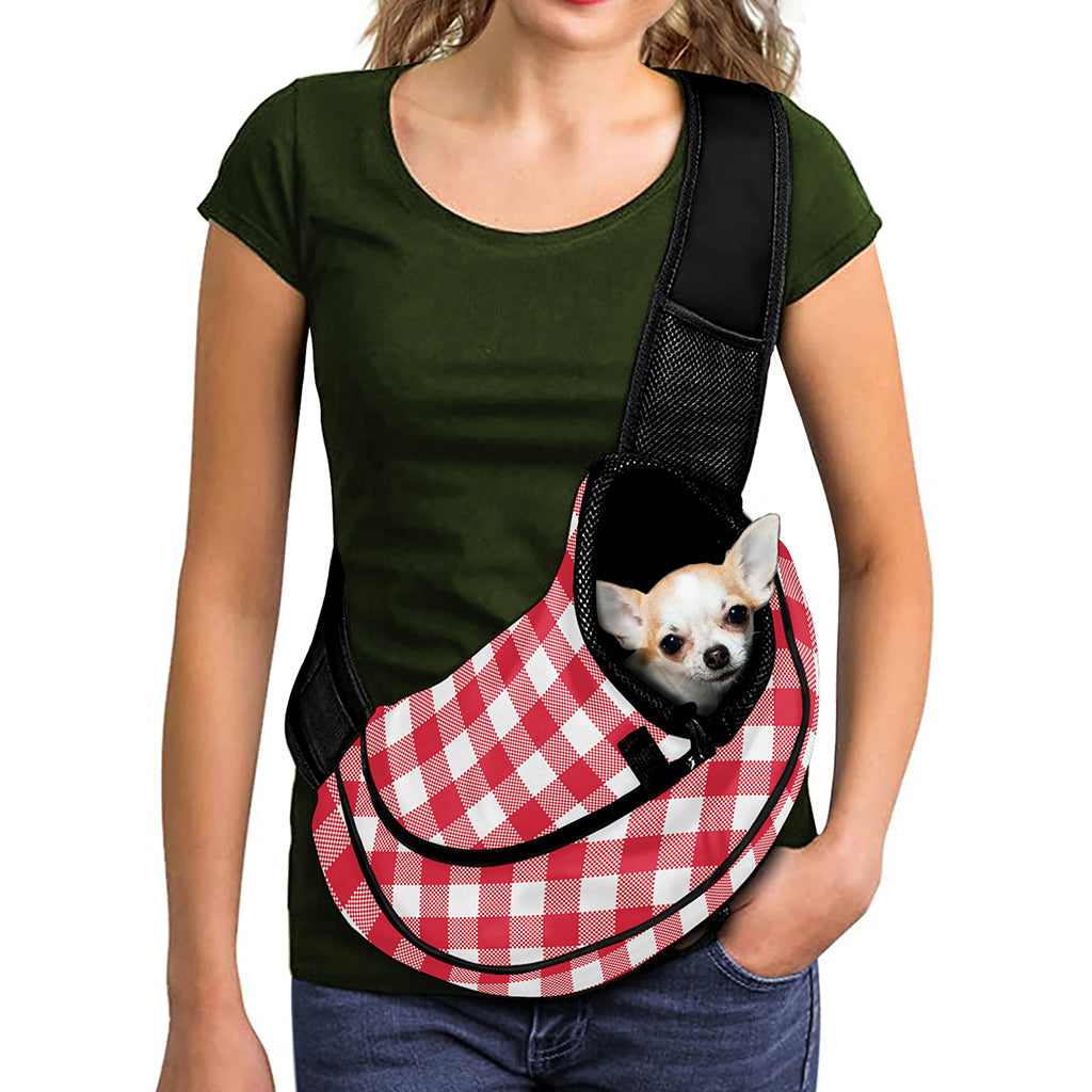 Raspberry Red And White Gingham Print Pet Sling Carrier