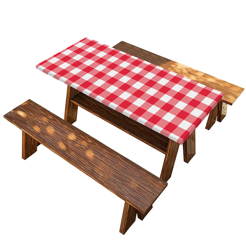 Raspberry Red And White Gingham Print Picnic Table Cover