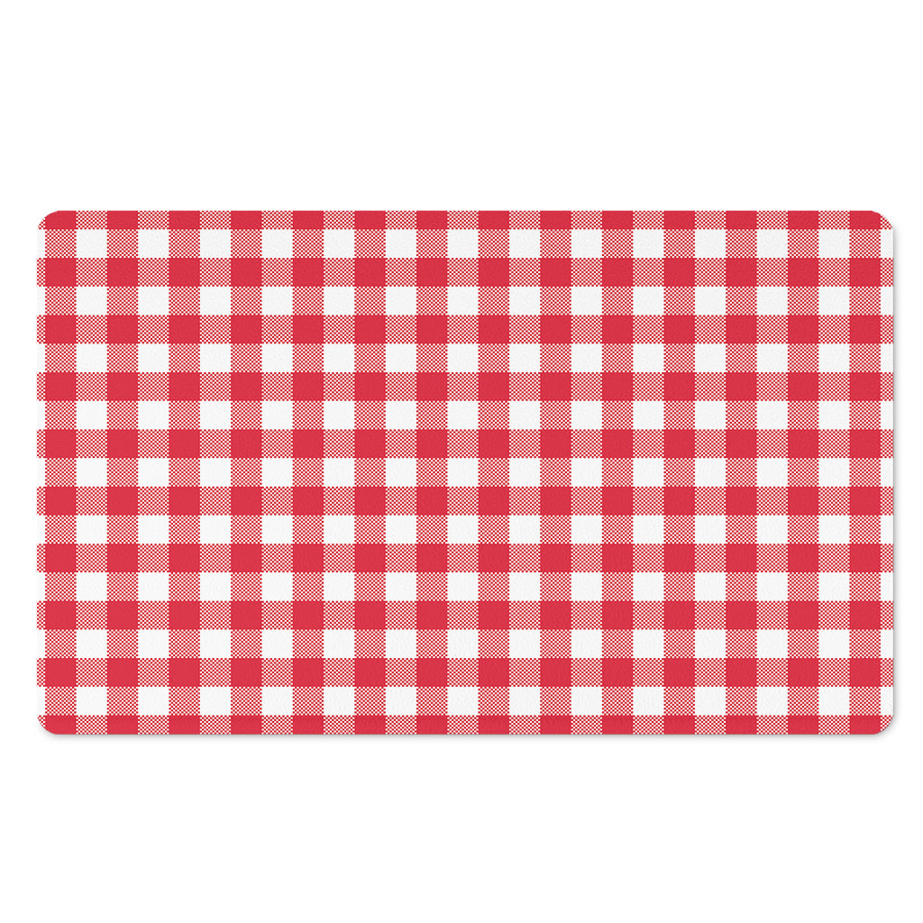 Raspberry Red And White Gingham Print Polyester Doormat