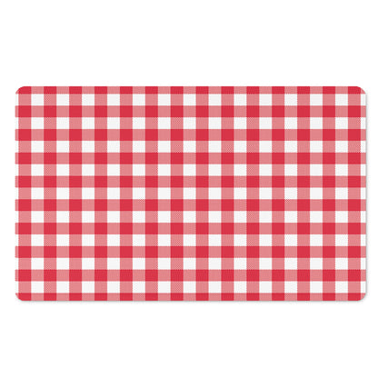 Raspberry Red And White Gingham Print Polyester Doormat