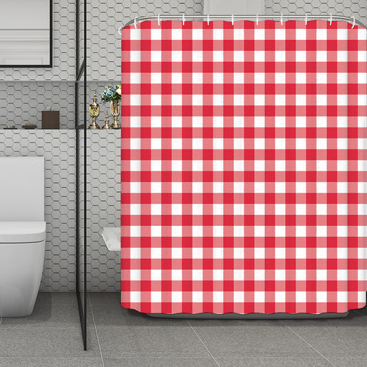 Raspberry Red And White Gingham Print Polyester Shower Curtain