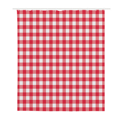 Raspberry Red And White Gingham Print Polyester Shower Curtain