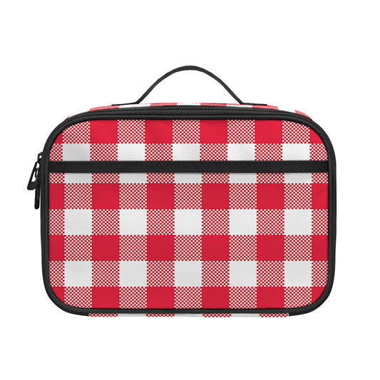 Raspberry Red And White Gingham Print Portable Lunch Bag