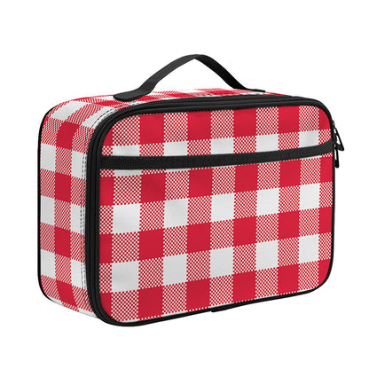 Raspberry Red And White Gingham Print Portable Lunch Bag
