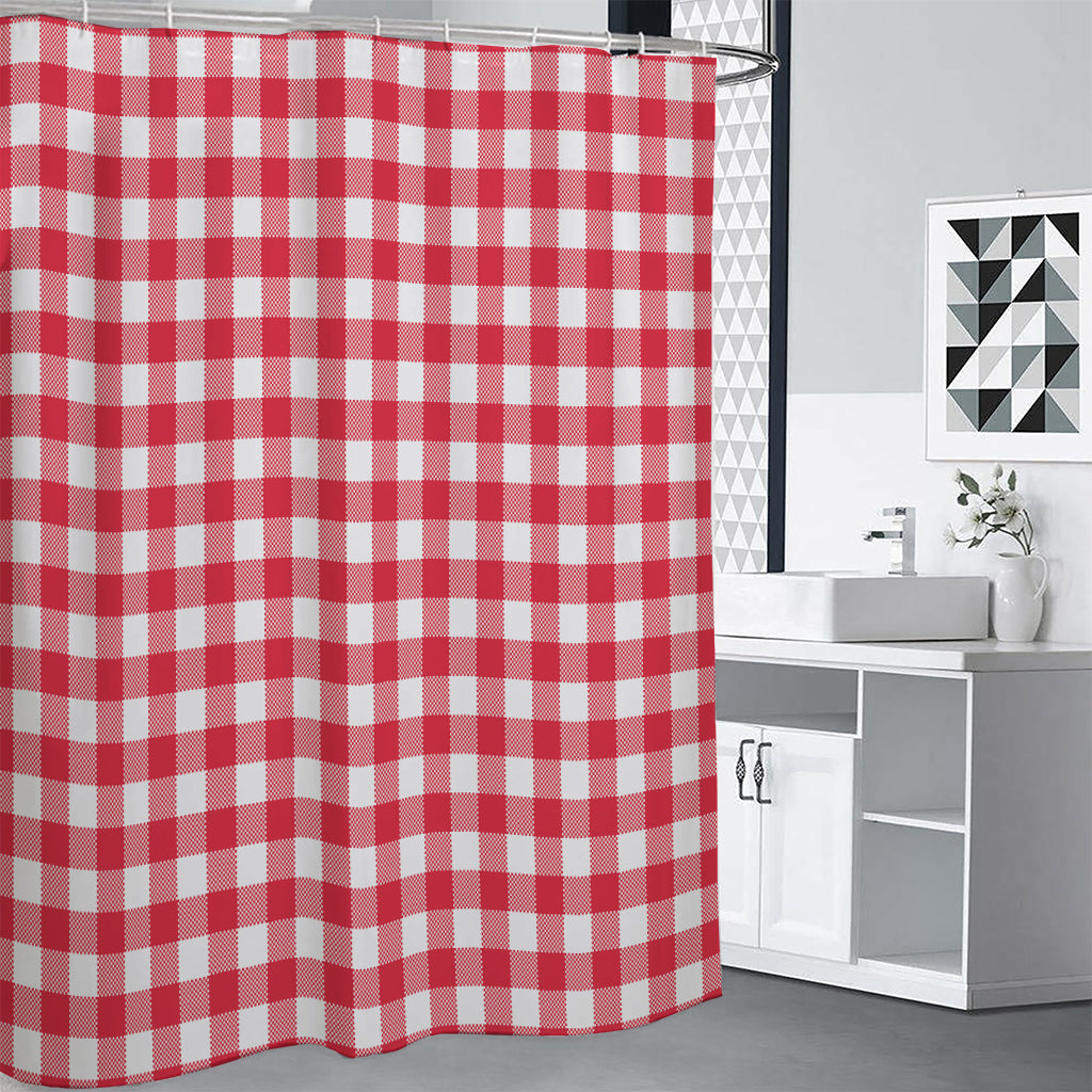 Raspberry Red And White Gingham Print Premium Shower Curtain