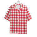 Raspberry Red And White Gingham Print Rayon Hawaiian Shirt