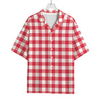 Raspberry Red And White Gingham Print Rayon Hawaiian Shirt