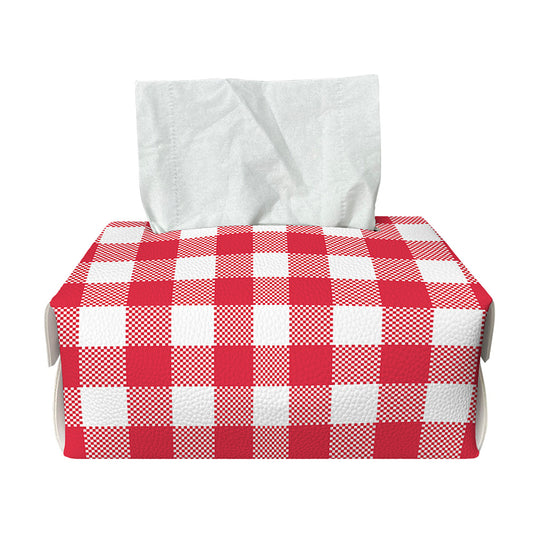 Raspberry Red And White Gingham Print Rectangle Tissue Box Cover