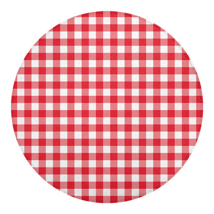 Raspberry Red And White Gingham Print Round Blanket
