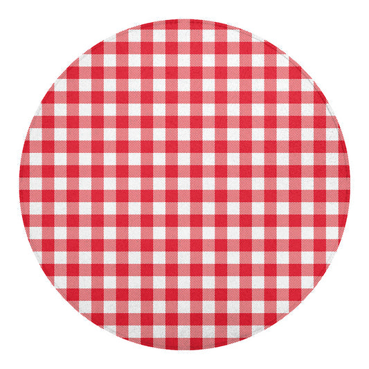 Raspberry Red And White Gingham Print Round Blanket