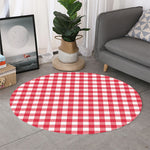 Raspberry Red And White Gingham Print Round Rug