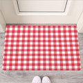 Raspberry Red And White Gingham Print Rubber Doormat