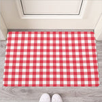 Raspberry Red And White Gingham Print Rubber Doormat