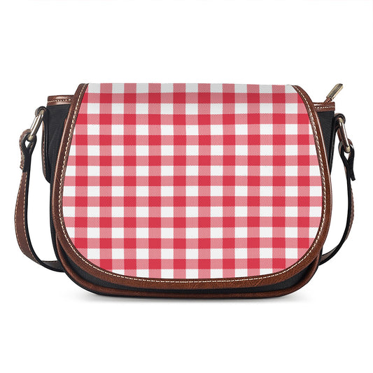Raspberry Red And White Gingham Print Saddle Bag