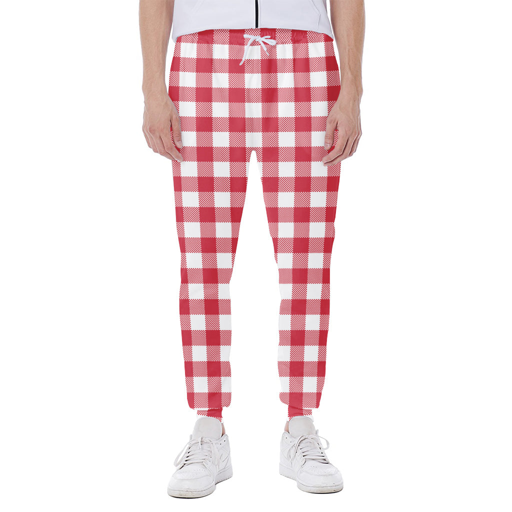 Raspberry Red And White Gingham Print Scuba Joggers