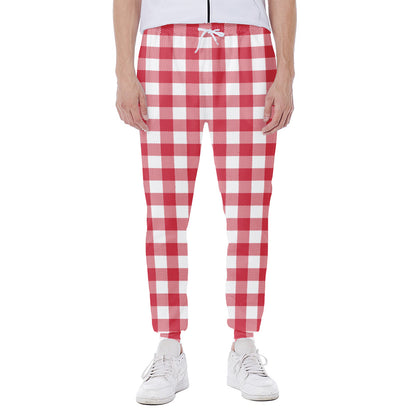 Raspberry Red And White Gingham Print Scuba Joggers