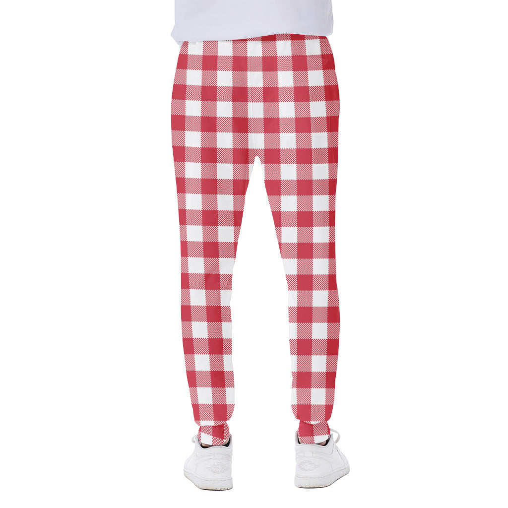 Raspberry Red And White Gingham Print Scuba Joggers