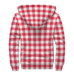 Raspberry Red And White Gingham Print Sherpa Lined Zip Up Hoodie
