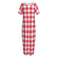 Raspberry Red And White Gingham Print Short Sleeve Long Nightdress