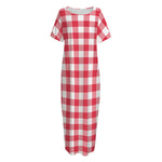 Raspberry Red And White Gingham Print Short Sleeve Long Nightdress