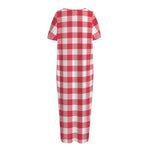 Raspberry Red And White Gingham Print Short Sleeve Long Nightdress