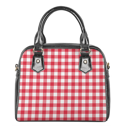 Raspberry Red And White Gingham Print Shoulder Handbag