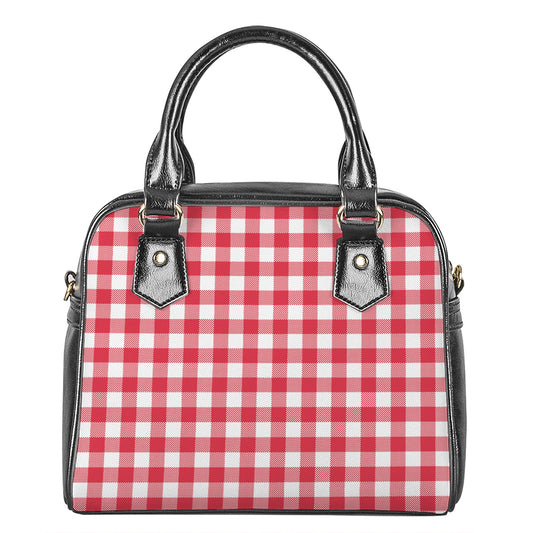 Raspberry Red And White Gingham Print Shoulder Handbag