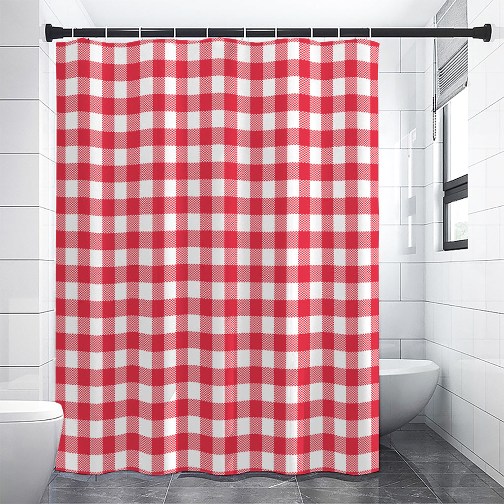 Raspberry Red And White Gingham Print Shower Curtain