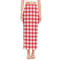 Raspberry Red And White Gingham Print Side Slit Maxi Skirt