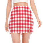 Raspberry Red And White Gingham Print Side Slit Mini Skirt